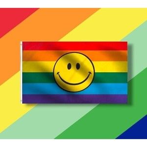 Smiley Face Rainbow Gay Pride Festival Banner LGBT Parade Pole Flag 3'x5' NEW